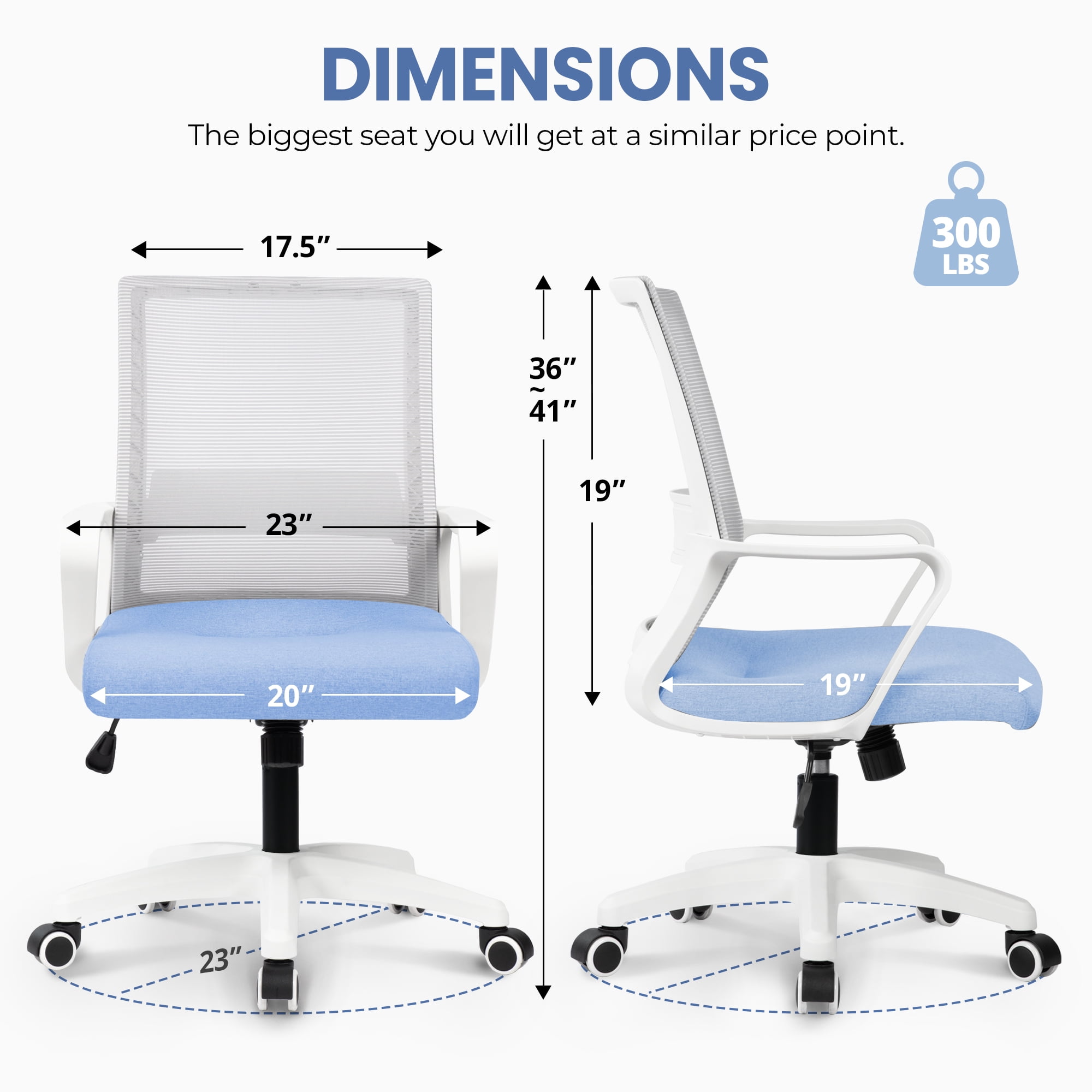 CELTOSS Office Chair, Wide Seat with Ergonomic Lumbar Support, Adjustable Height, Home Office Computer Desk Chair, Blue