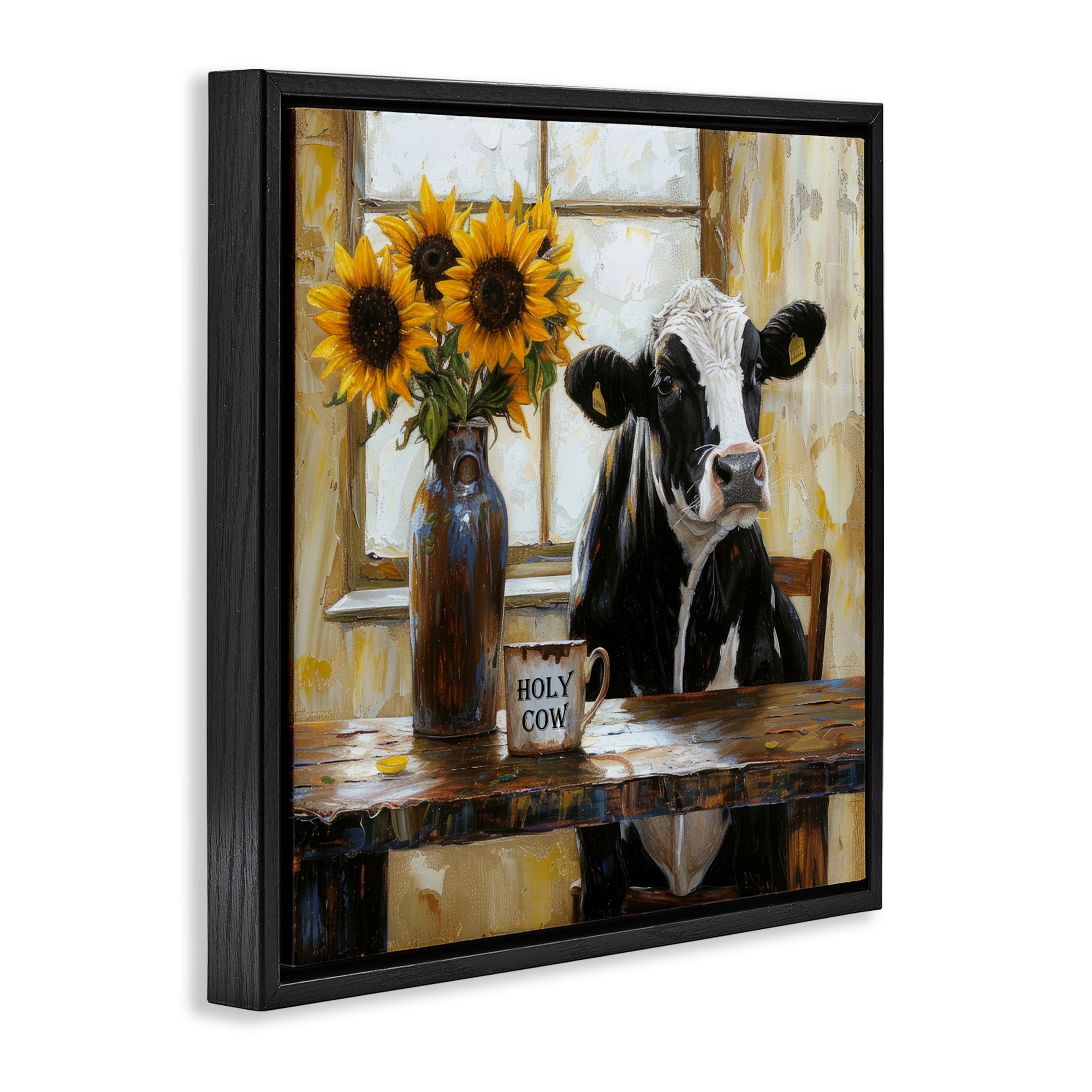Stupell Industries Holy Cow Rustic Farm Table Black Framed Floater Canvas Wall Art, design by Tina LeCour