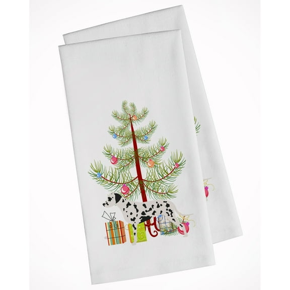 Dalmatian Merry Christmas Tree White Kitchen Towel Set of 2 Dish Towels