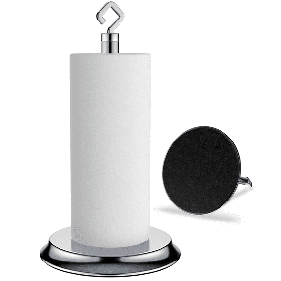KASUNTO Paper Towel Holder for Kitchen Bathroom, Standing Rustproof Countertop Paper Towel Holder Stand with Heavy Metal Base, Compatible with Standard and Jumbo Size Paper Towels (Polished Chrome)
