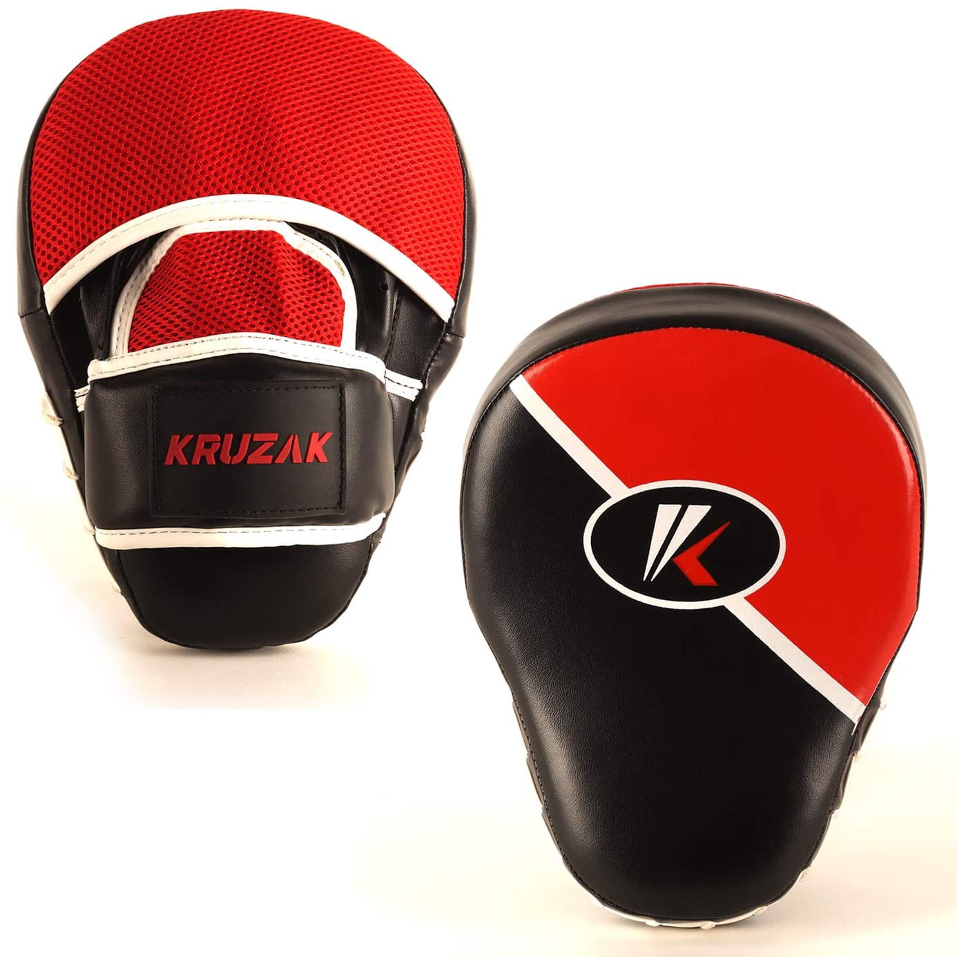 Kruzak Two-Tone Focus Mitts and Boxing Gloves Set for Kickboxing and Muay Thai MMA Training| Focus Pads + Training Gloves | Fitness Kit for Martial Arts and Karate (Black/Red, 12 oz)