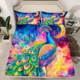 thumbnail image 2 of Manfei Chic Peacock Twin Sheet Sets for Girls, Wild Animal Twin Fitted Sheet, Oil Painting Star Galaxy Flat Sheet, Lightweight Room Decor 3pcs, 2 of 7