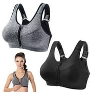 MANJIAMEI Zip Front Sports Bras for Women 2 Pack High Impact Racerback Yoga Bras Wireless Post Surgery Support Padded Workout Bra-XL