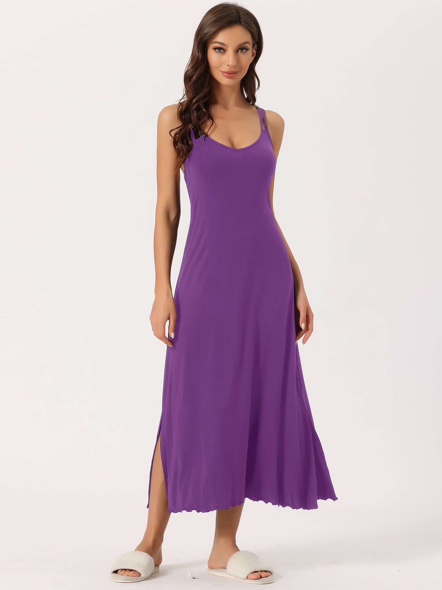DARING DIVA Women's Lingerie Nighties Midi Racer Back Pajama Dress S Dark Purple