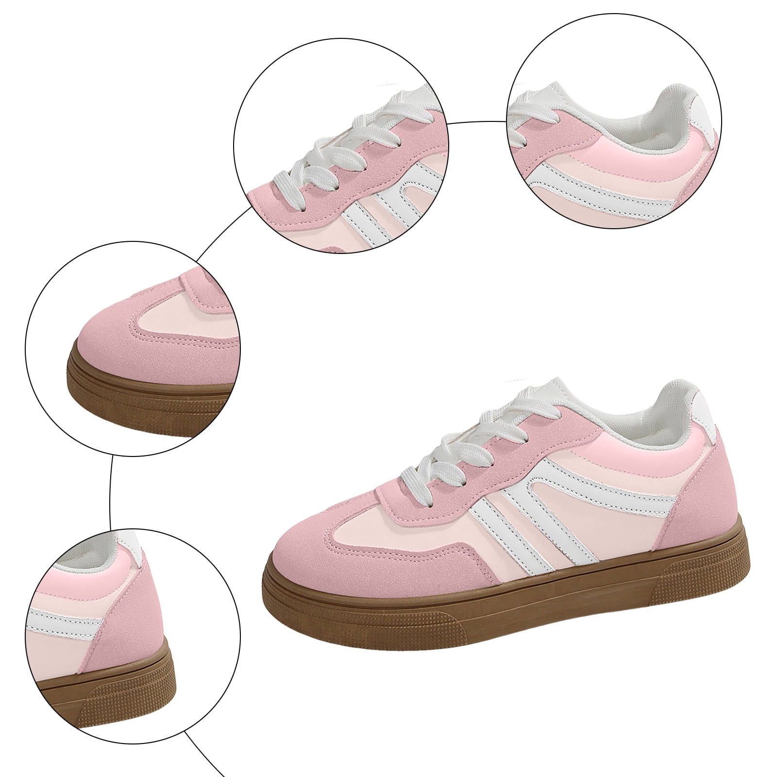 Flat Shoes for Women Vintage Classic Thick Sole Trainers Skate Shoes Splice Suede Lace up Antislip Walking Tennis Shoes Low Top Sneakers Pink Size 9