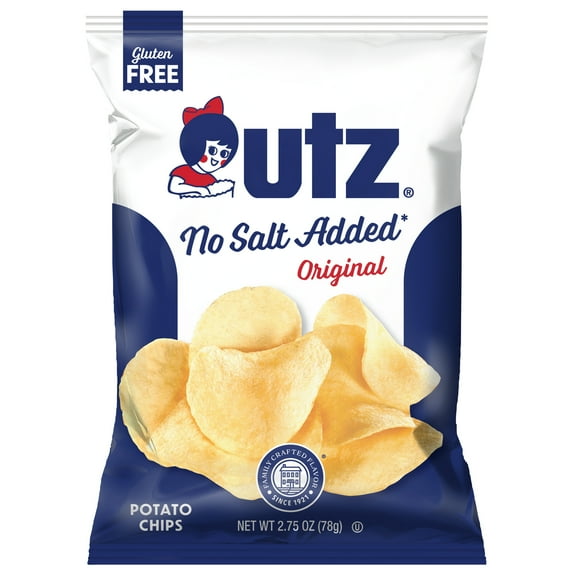 Utz No Salt Added Original Potato Chips, Gluten-Free, 2.75 oz Bag