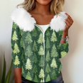 thumbnail image 7 of Women's Fashion Casual Sweater with Zipper Print, Plush Hooded Cardigan Jacket for Christmas Season and Cozy Wear,Green,M, 7 of 7