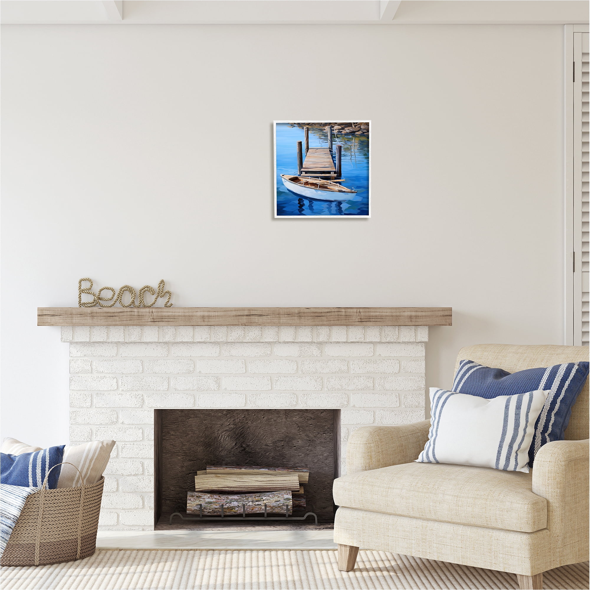 Stupell Industries Boat & Dock Painting Landscape Painting White Framed Art Print Wall Art, 17 x 17