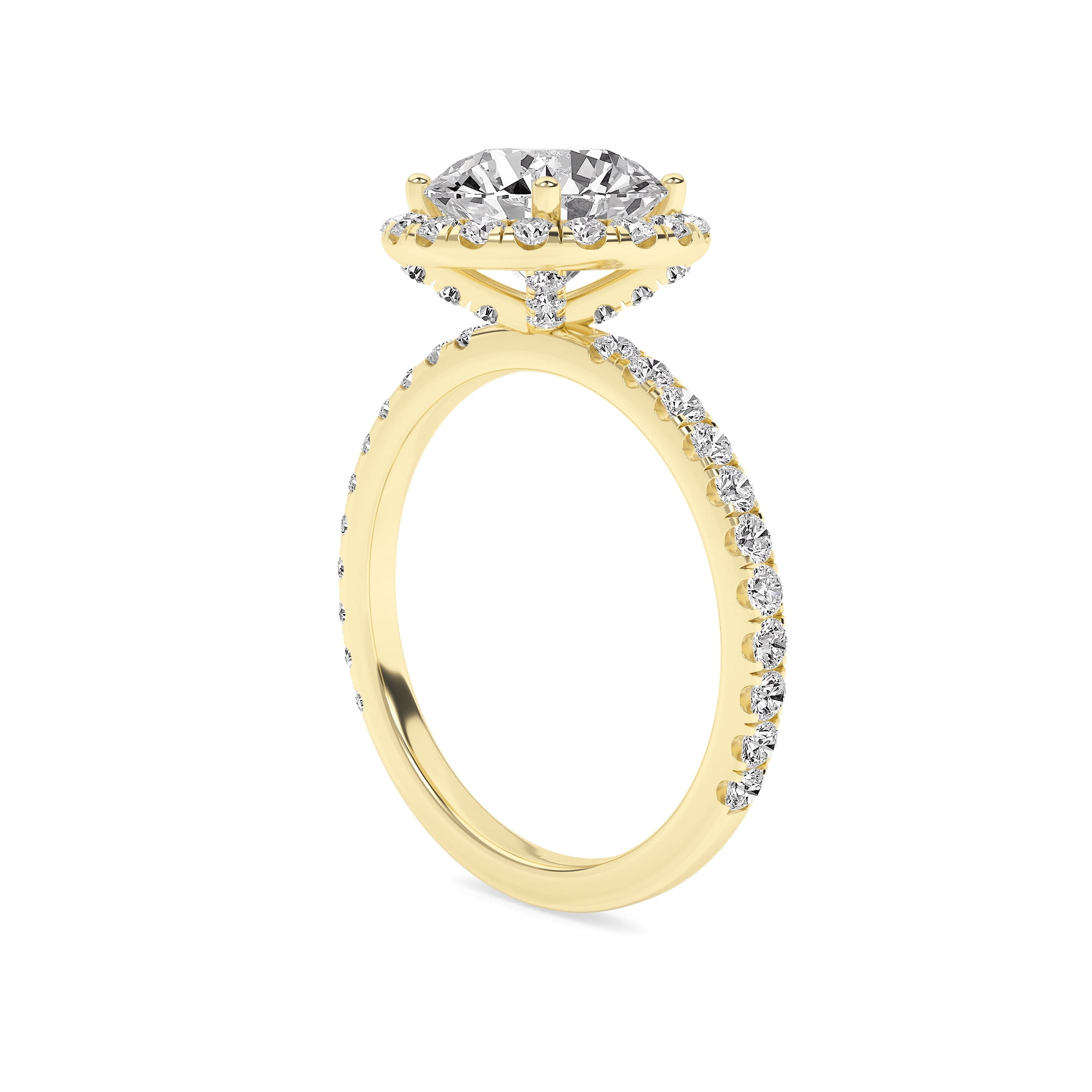 AFFY Round Halo Engagement Rings For Women, 2.70 Carat (ctw) Lab Created Moissanite Promise Rings For Her In 14k Yellow Gold Over Sterling Silver | VVS1 Quality Ring Size-5.5
