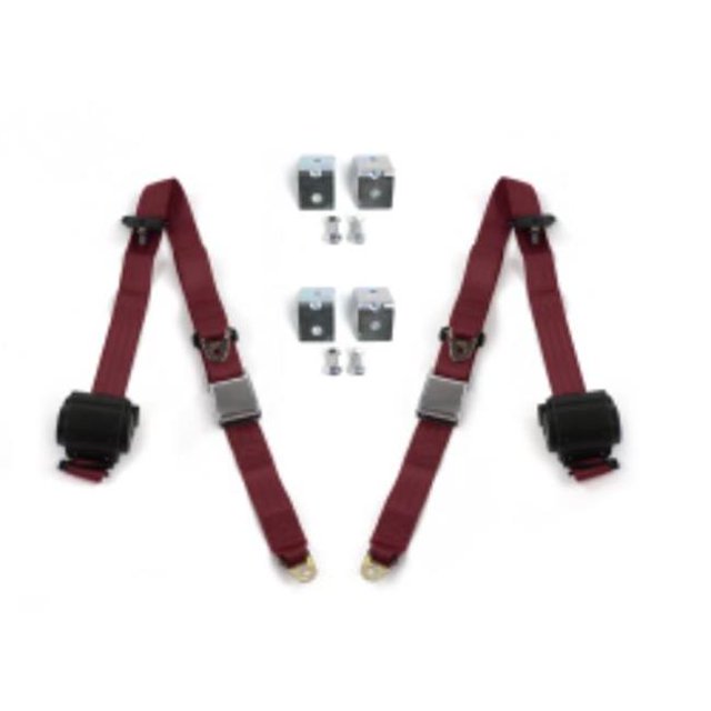 AMC AMX 1967-1974 Avion 3 Points Burgandy Kit de Ceinture de Sécurité à Godet Rétractable avec Bracketry - 2 Ceintures