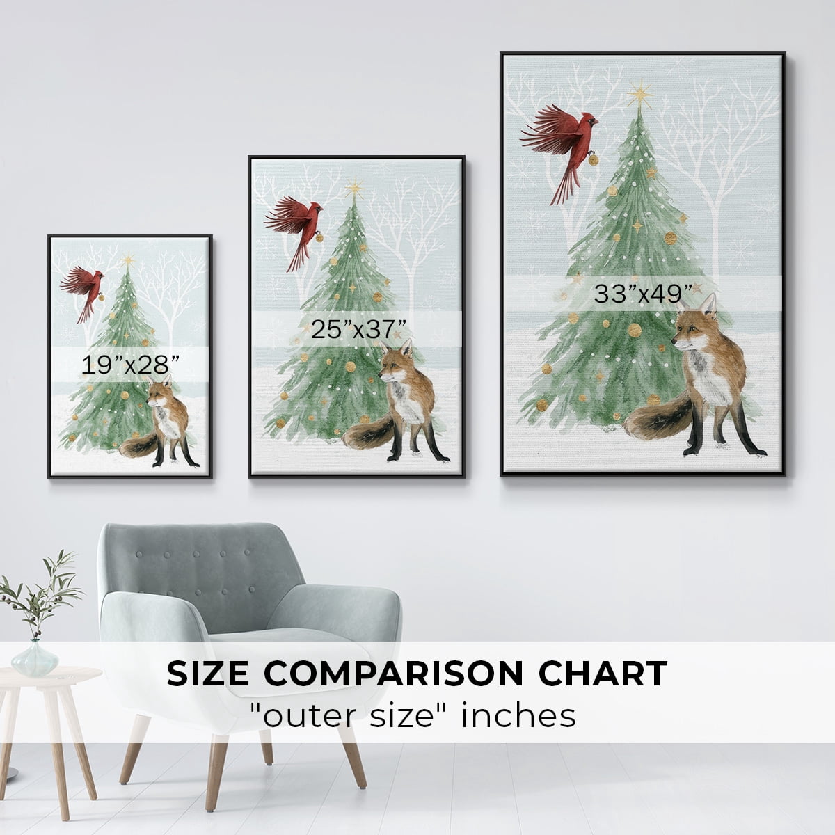 Christmas in the Forest Collection B - Framed Gallery Wrapped Holiday Canvas - 27 x 41 - Black Frame