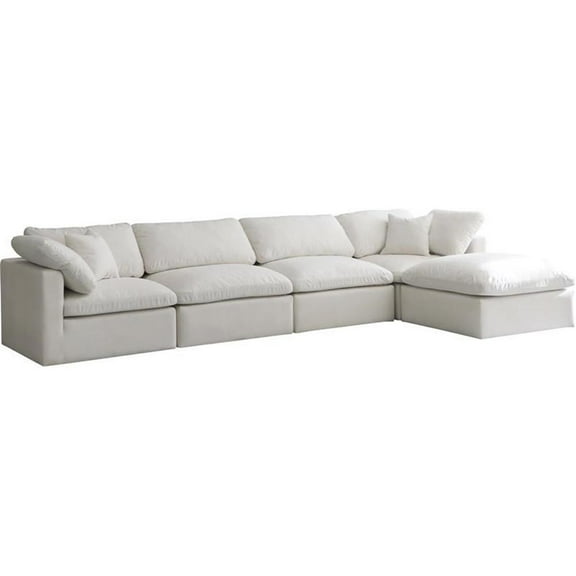 Maklaine Contemporary Standard Cream Velvet Modular Sectional Sofa