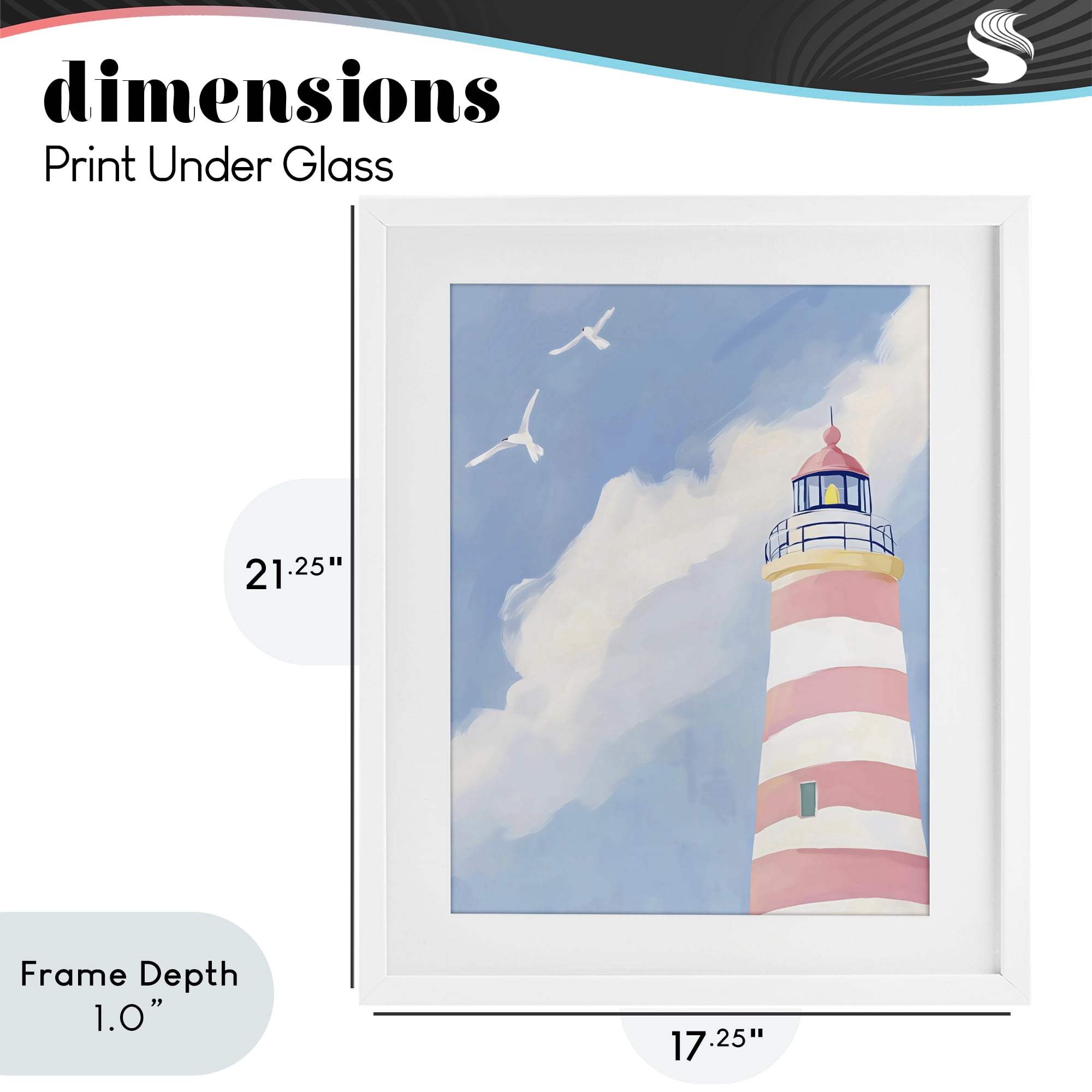 Stupell Industries Striped Lighthouse with Seagulls White Framed Print Under Glass, design by The Prints Vibe