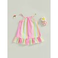 thumbnail image 5 of Kids Girl Dresses, Sleeveless Off Shoulder Striped Print Casual Party Street Princess Dress, 5 of 9