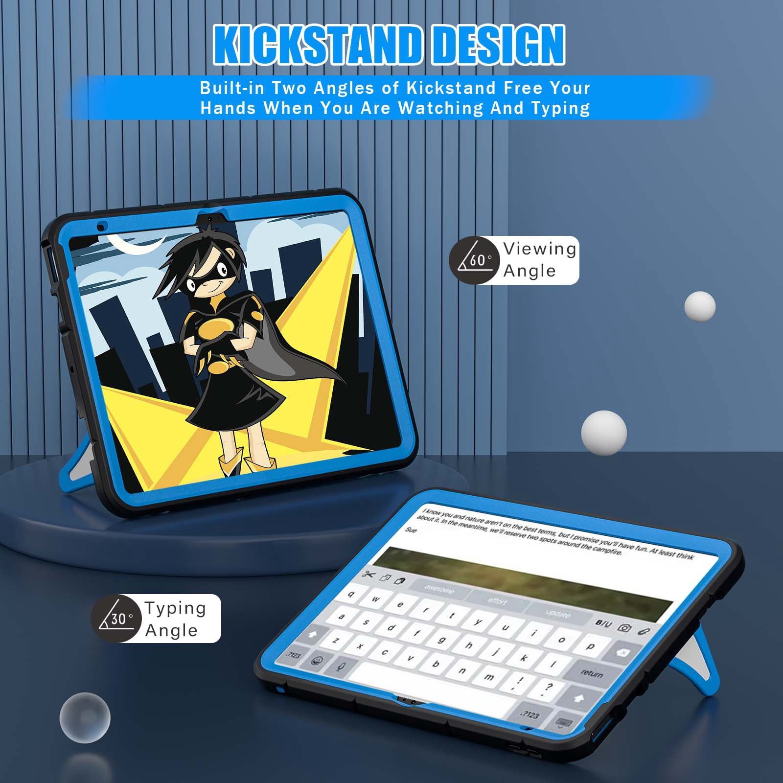 Dteck iPad 10th Generation Case iPad 10.9 Case 2022 New iPad 10th Gen Case for Kids 10.9 Inch Shockproof Protective Cover with Pencil Holder & Shoulder Strap & Kickstand for Kids Children,Black + Blue