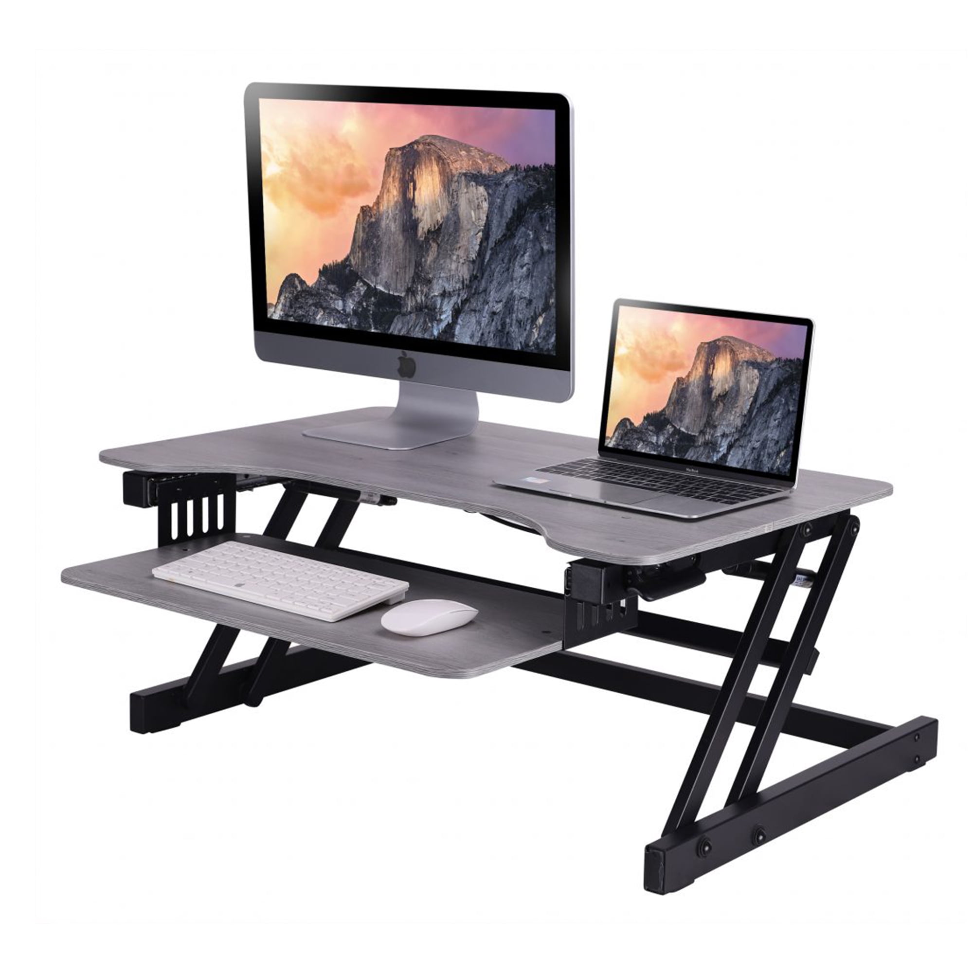 Rocelco Adjustable Standing Desk Converter with Retractable Keyboard Tray