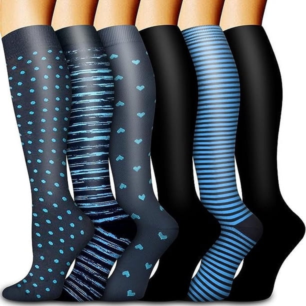 6 pares de calcetines de compresión de secado rápido para ciclismo, senderismo y esquí. Calcetines deportivos de esquí hasta la rodilla con múltiples patrones.