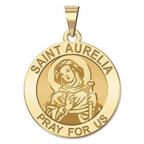 Saint Aurelia Round Religious Medal - 1 in Size of a Quarter - Solid 14K Yellow Gold