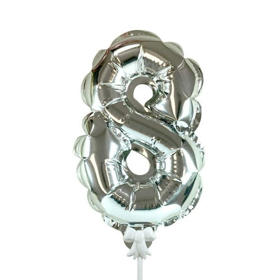 7 inch Self-Inflating Number 8 - Silver Foil Mylar Balloon - Party Supplies Decorations