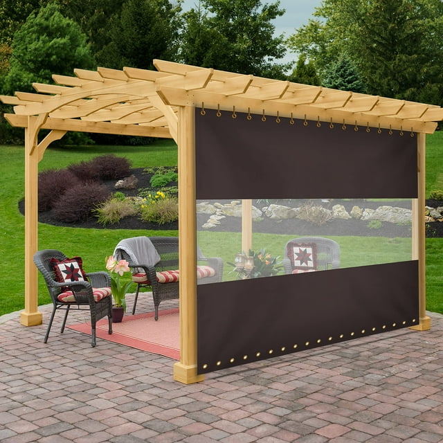 Covers & All Rideau Extérieur Transparent 12 Oz en Vinyle, Rideaux d'Extérieur pour Patio, Bâche Imperméable et Résistante aux Intempéries avec Oeillets en Laiton pour Pergola, Véranda, Gazebos, Balcon (8 H X 10 L Pieds Café)