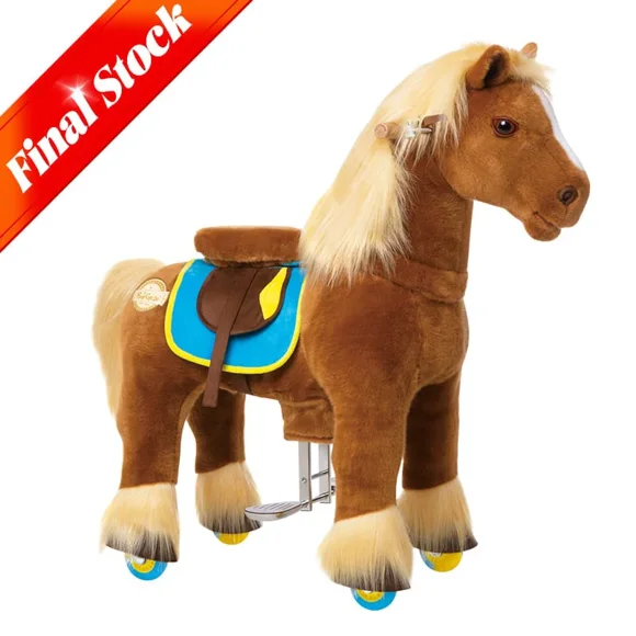PonyCycle Cheval Brun Officiel à Chevaucher Jouets Cheval Marcheur Sans Pile Sans Électricité Mécanique Couleur Brune Poney en Peluche Giddy up Jouet à Chevaucher Animal Taille 4 pour Âge 4-7 Ans X46