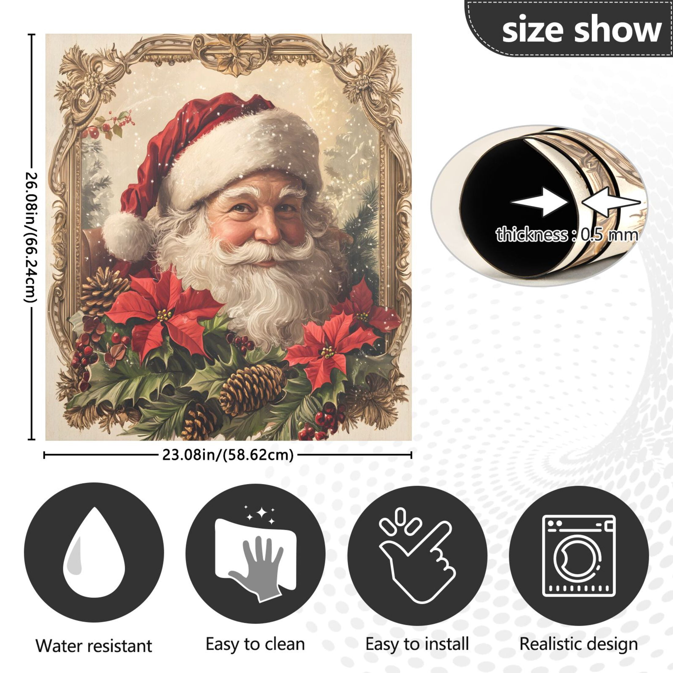 Ryvnso Vintage Santa Claus Poinsettia Dishwasher Magnetic Refrigerator Magnet Cover Kitchen Home Decorative 23"x26"