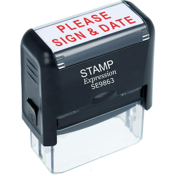 StampExpression - Please Sign & Date Office Self Inking Rubber Stamp - Red Ink (A-5586)