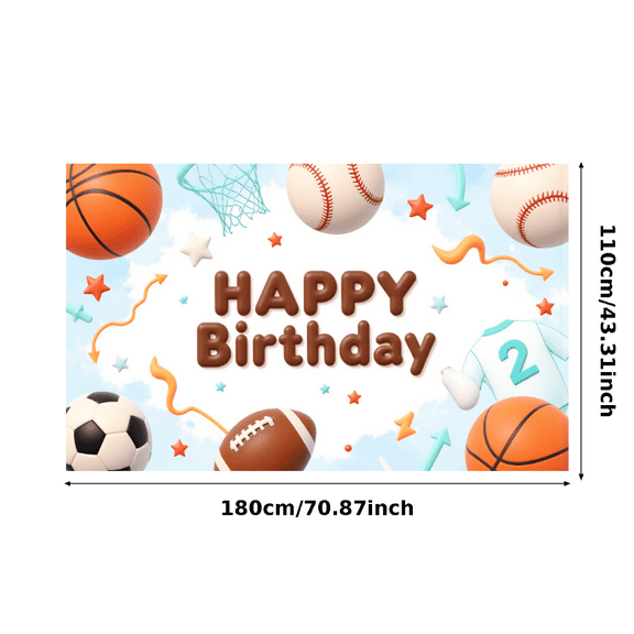 Sports Theme Birthday Banner Happy Birthday Decorative Balloons Party Backdrop for Kids Celebration Event Decoration