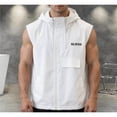 thumbnail image 3 of UVEASISHA Men's Hooded Sleeveless Vest Lightweight Zip Up Utility Cargo Vest Outdoor Stylish Streetwear Vest Outerwear with Pockets White 3XL, 3 of 7