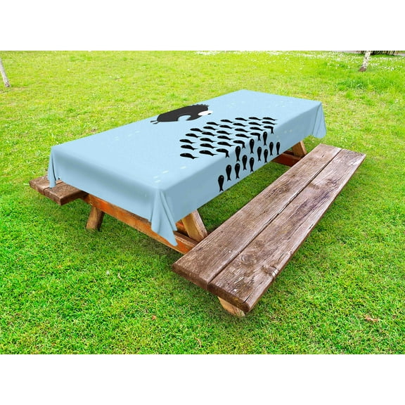 Fish Outdoor Tablecloth, Little Fishes United to Fight with Big Fish Theme Aquatic Wildlife in the Ocean, Decorative Washable Fabric Picnic Table Cloth, 58 X 84 Inches,Blue and Black, by Ambesonne