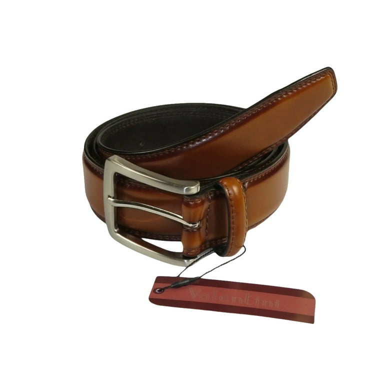 Men VALENTINI Stitched Leather Dress Belt Classic Pin Buckle V711 Cognac -  Walmart.com