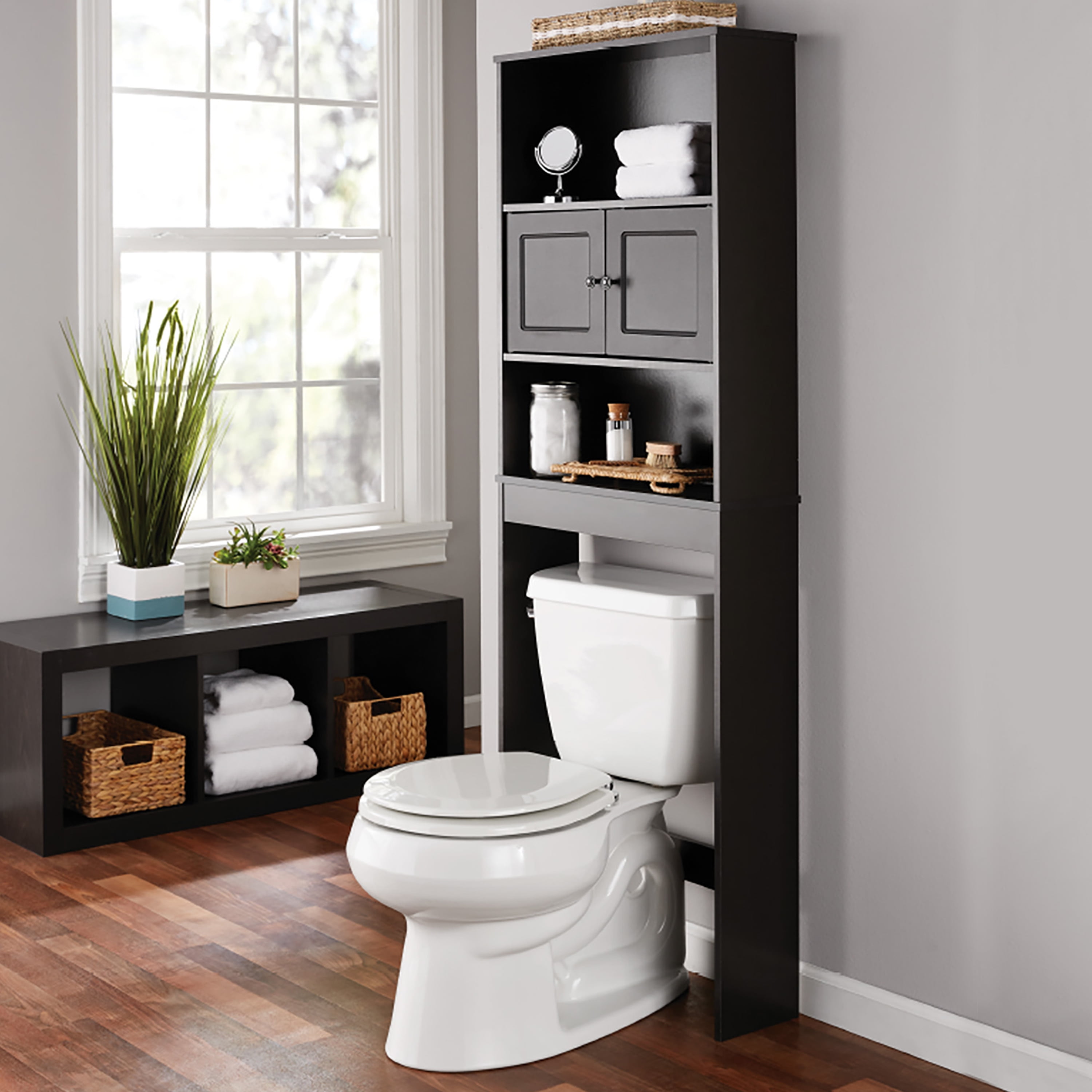 Modern style Bathroom Cabinet Shelf Cupboard Storage with toilet roll holder 