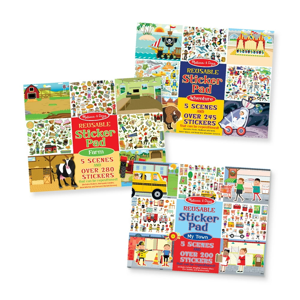 Melissa & Doug Reusable Sticker Pad 3 Pack My Town, Farm, Adventure