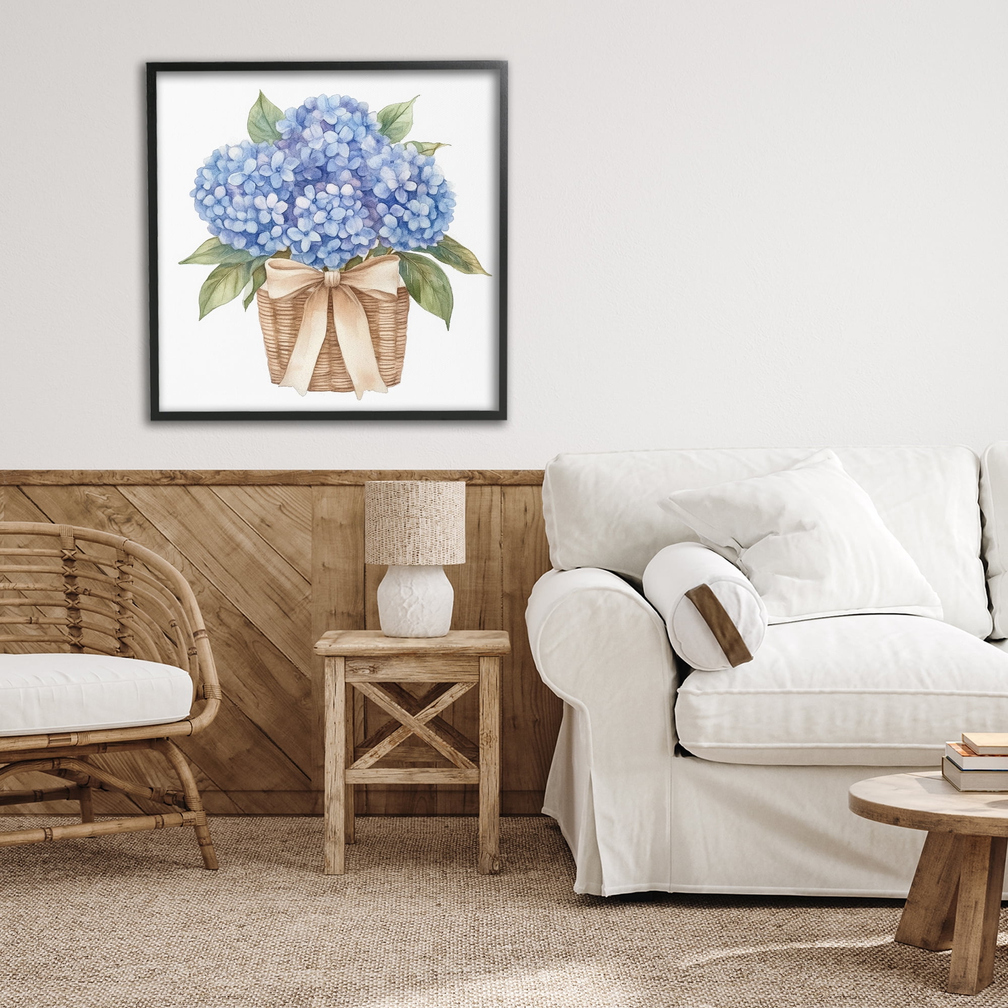 Stupell Industries Blue Hydrangea Picnic Basket Black Framed Giclee Art, design by Petal Prints Design