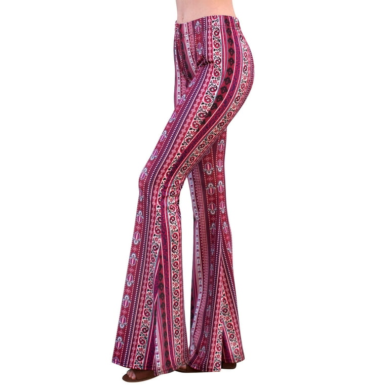 Daisy Del Sol High Waist Gypsy Comfy Yoga Ethnic Tribal Stretch Palazzo 70s  Bell Bottom Fit to Flare Pants 