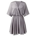 thumbnail image 6 of Bigersell Ladies New Summer Dresses Women's Summer Fashion Solid Short Sleeve V-neck Pullover Dress Boho Wedding Dress Women's Plus Cocktail Dresses, Style 3238, Khaki S, 6 of 7