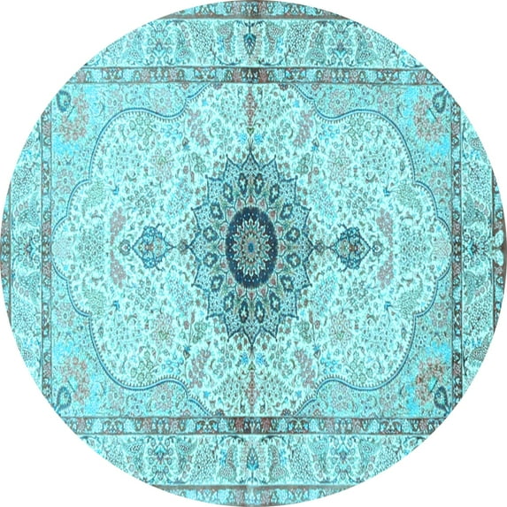 Ahgly Company Indoor Round Medallion Light Blue Traditional Area Rugs, 6' Round