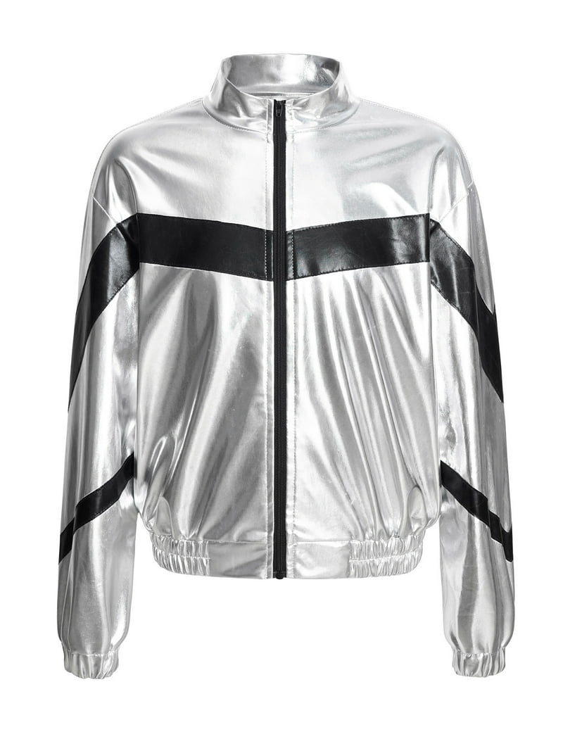 CHICTRY Kids Girls Metallic Long Sleeve Jacket Zipper Front Coat