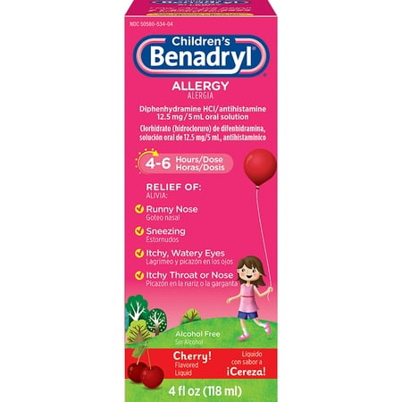 Children's Benadryl Allergy Cherry Flavored 4 Oz - Walmart.com