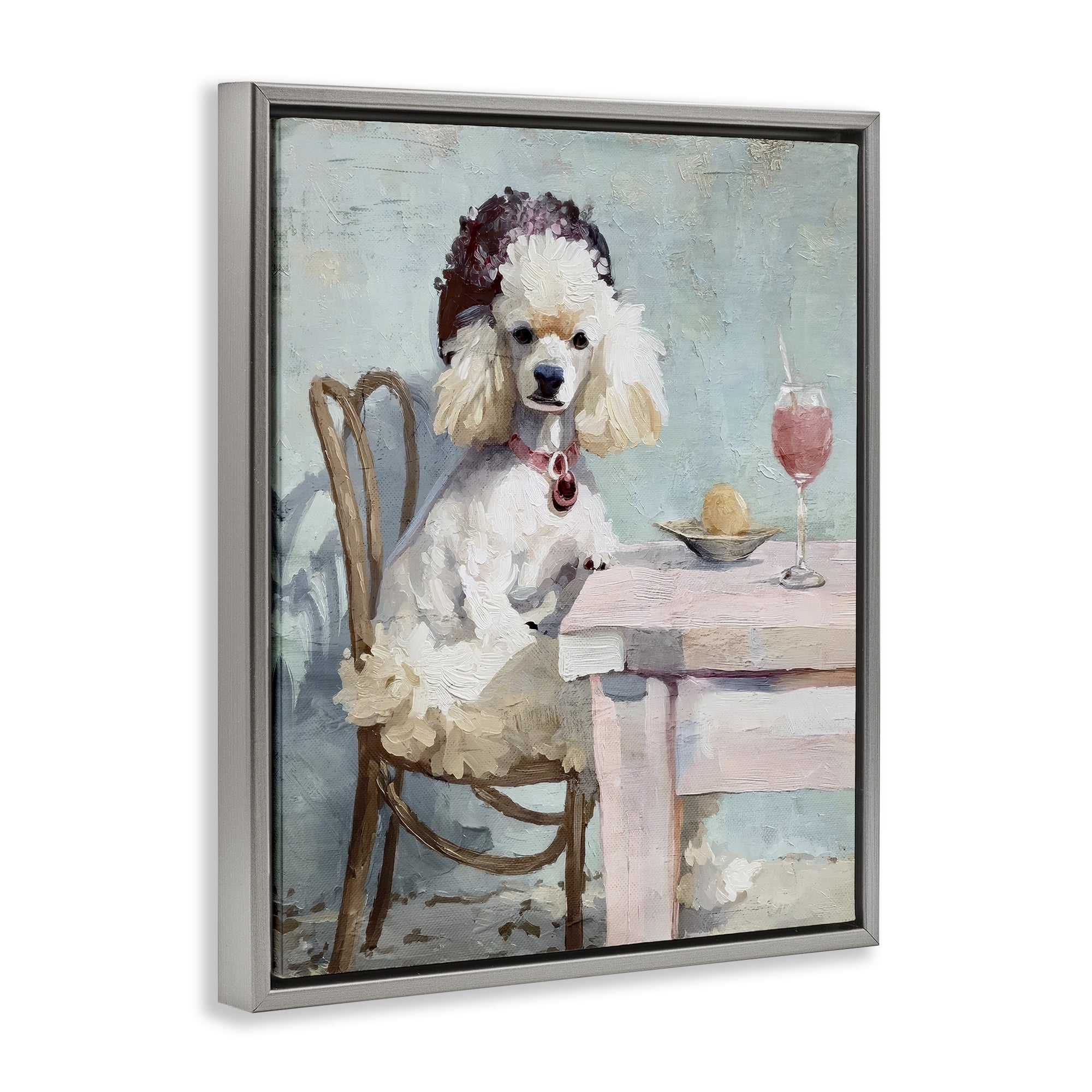 Stupell Industries Ladies Who Lunch Poodle Gray Framed Floater Canvas Wall Art, design by Annabelle Hall