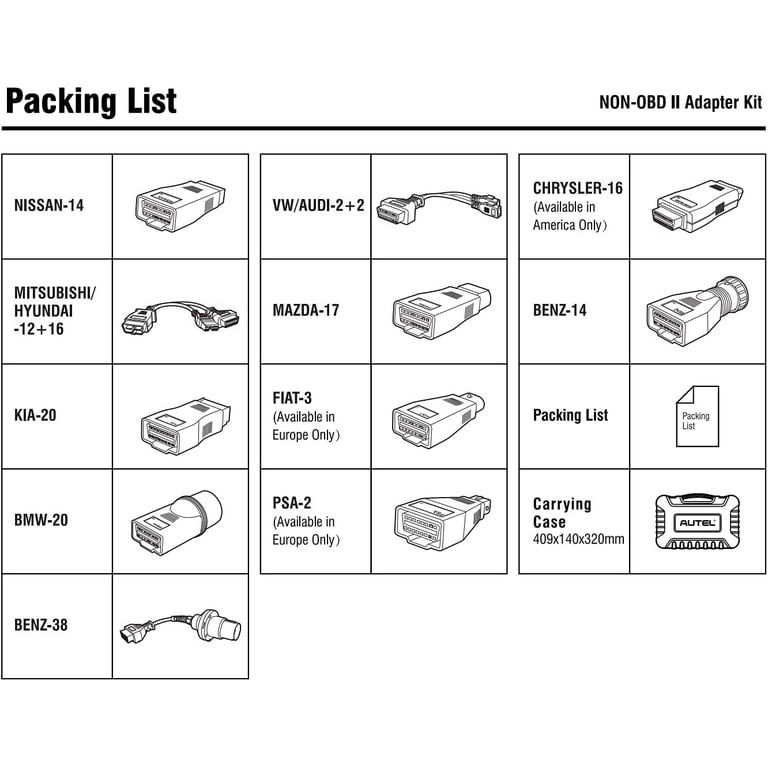 Autel MSOBD2KIT MaxiSys MSOBD2KIT Non-OBDII Adapter Kit 11 Adapters For
