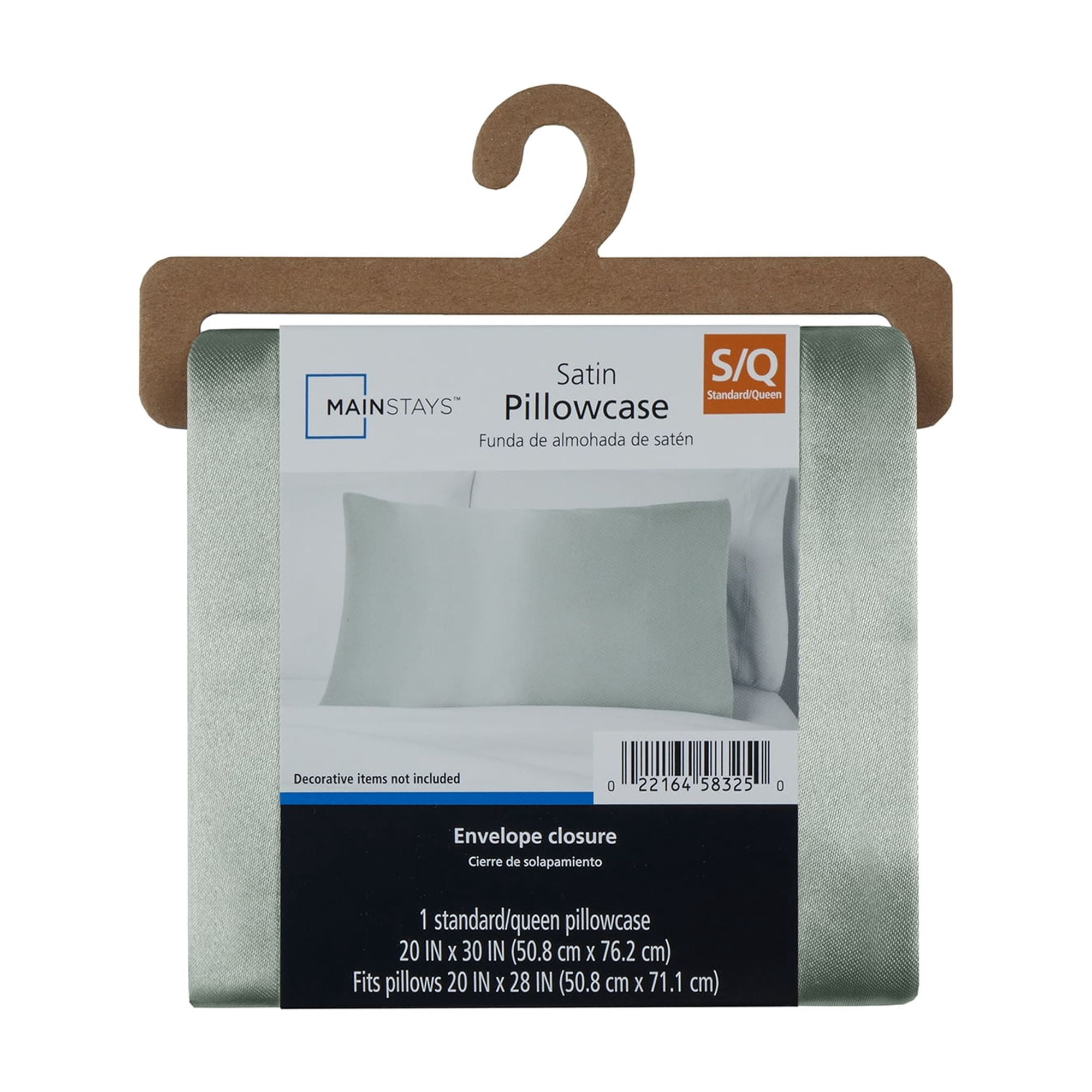 Mainstays Satin Pillowcase – Standard – Seafoam Green – Frizz Control & Cooling Comfort – 1 Pack