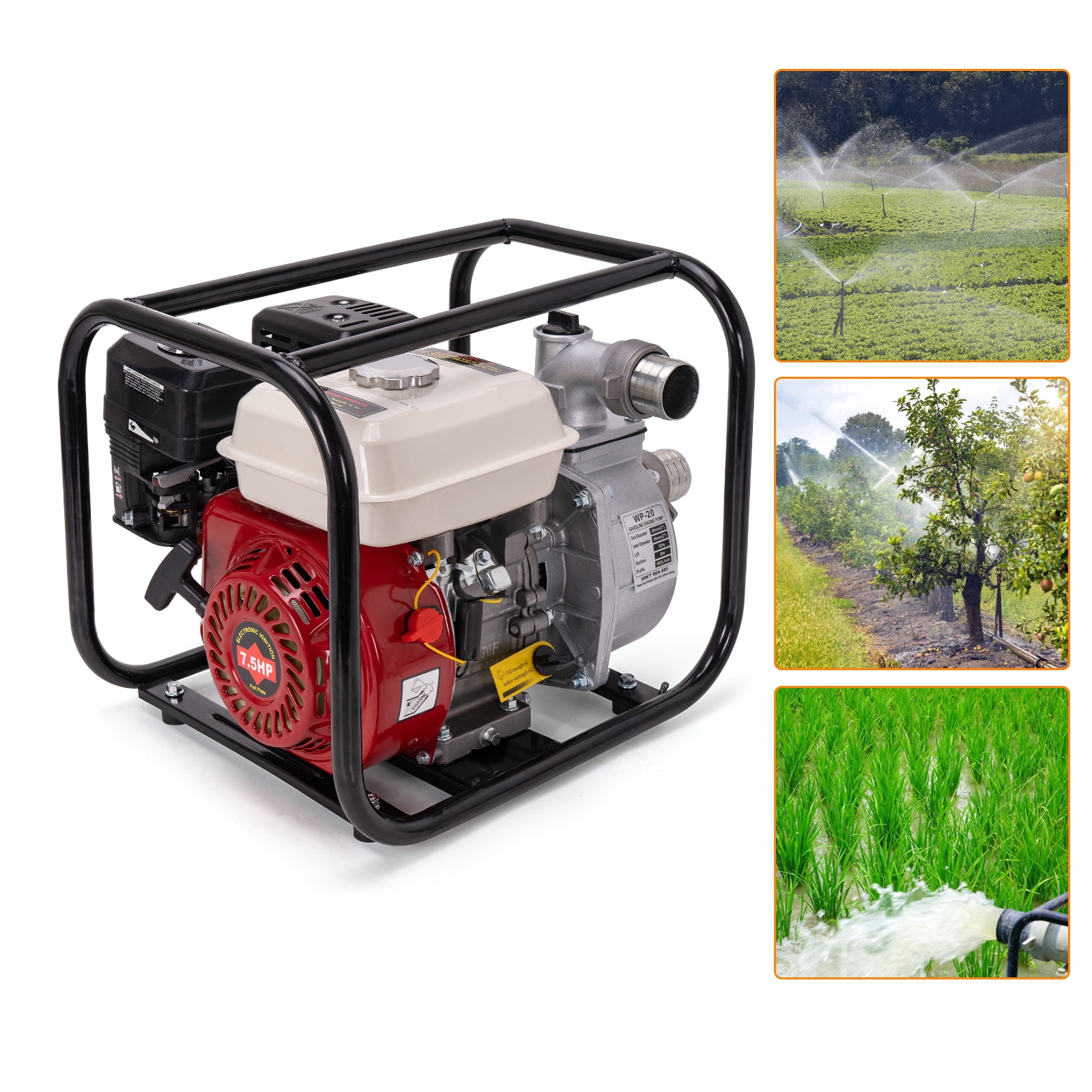 7.5HP Gas-Power Water Irrigation Transfer Pump, 2 Inch Semi Trash Water Pump