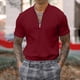 thumbnail image 2 of Blusa de manga corta con cuello alto y cremallera para hombre - Camisa informal de poliéster liso - Oficina/cita/fiesta de verano, 2 of 5