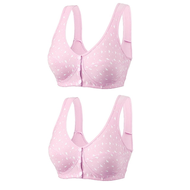 Virmaxy 2PC Womens Wireless Bra Oversized Gathering Comfortable Breathable Underwear Everyday Bra 2PC Comfortable Lace Breathable Bra Underwear No Rims Pink-2 XL