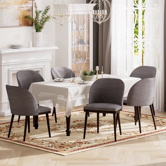 EOP Modern Upholstered Dining Chairs Set of 6, Wooden Dining Side Chairs with Curved Backrest, Armless Kitchen Chairs for Dining Room & Restaurant, Light Gray