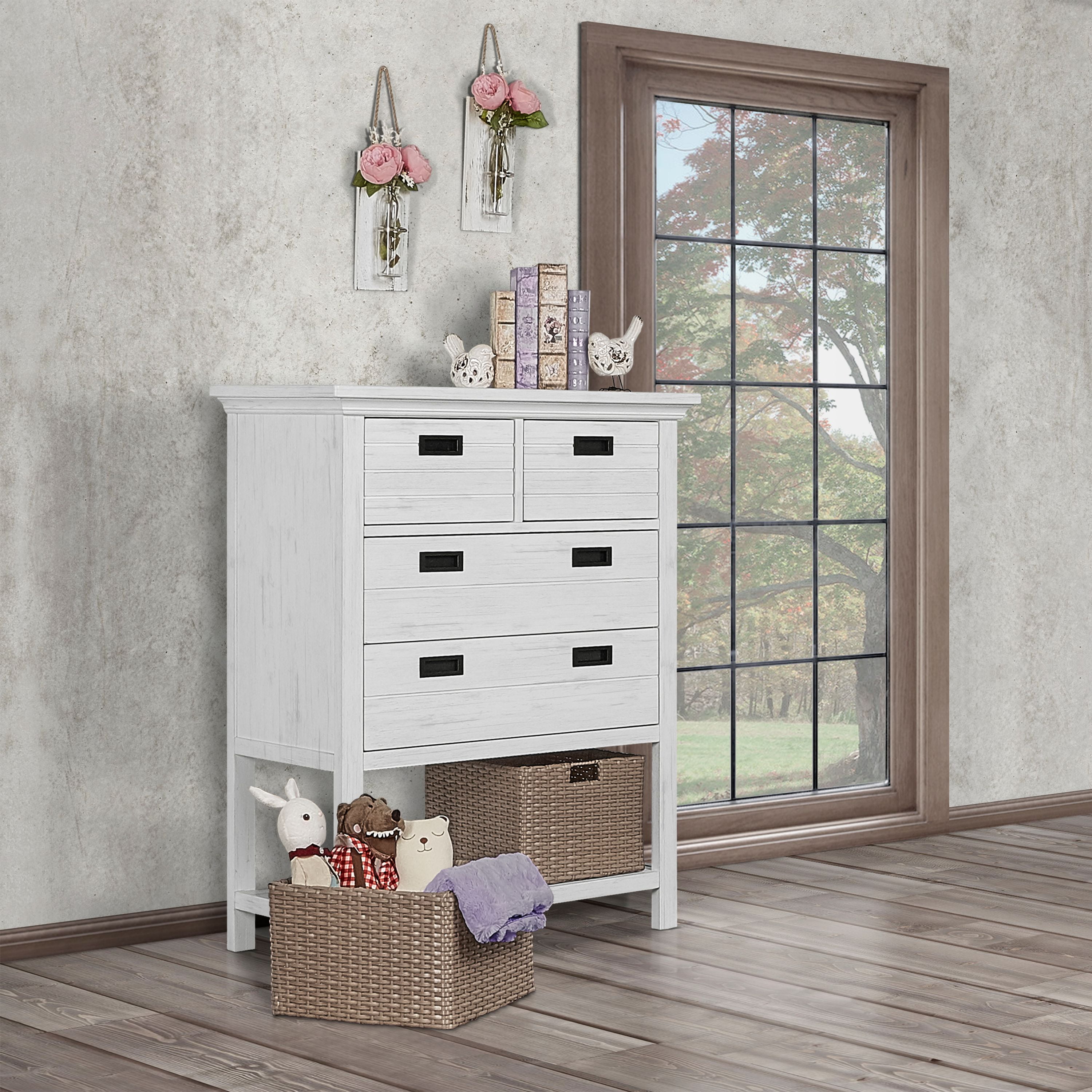 Evolur waverly tall chest on sale with baskets rustic grey