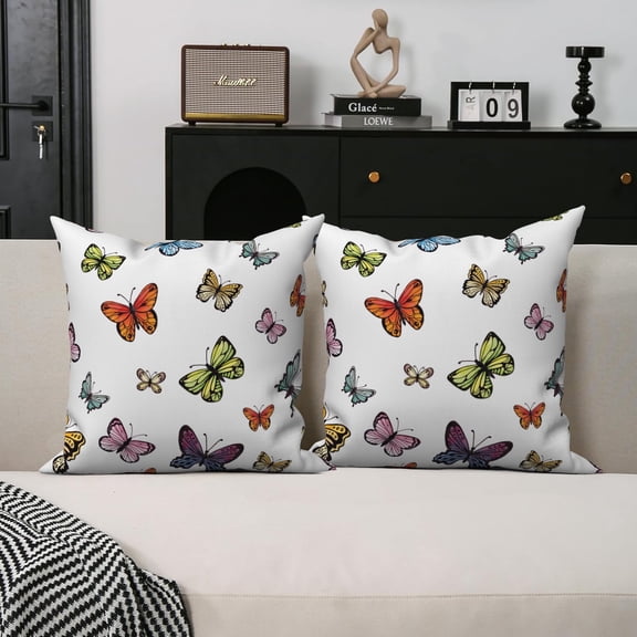 Pbobriich Set of 2 Throw Pillow Covers Butterfly,Colorful Linen Pillow Cover for Living Room Bedroom Home Decor,18x18 Inch