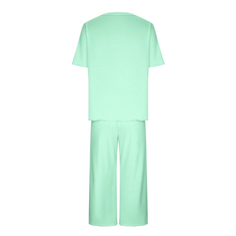 Womens Pyjama Sets Short Sleeves Cropped Bottoms Lounge Wear Sets