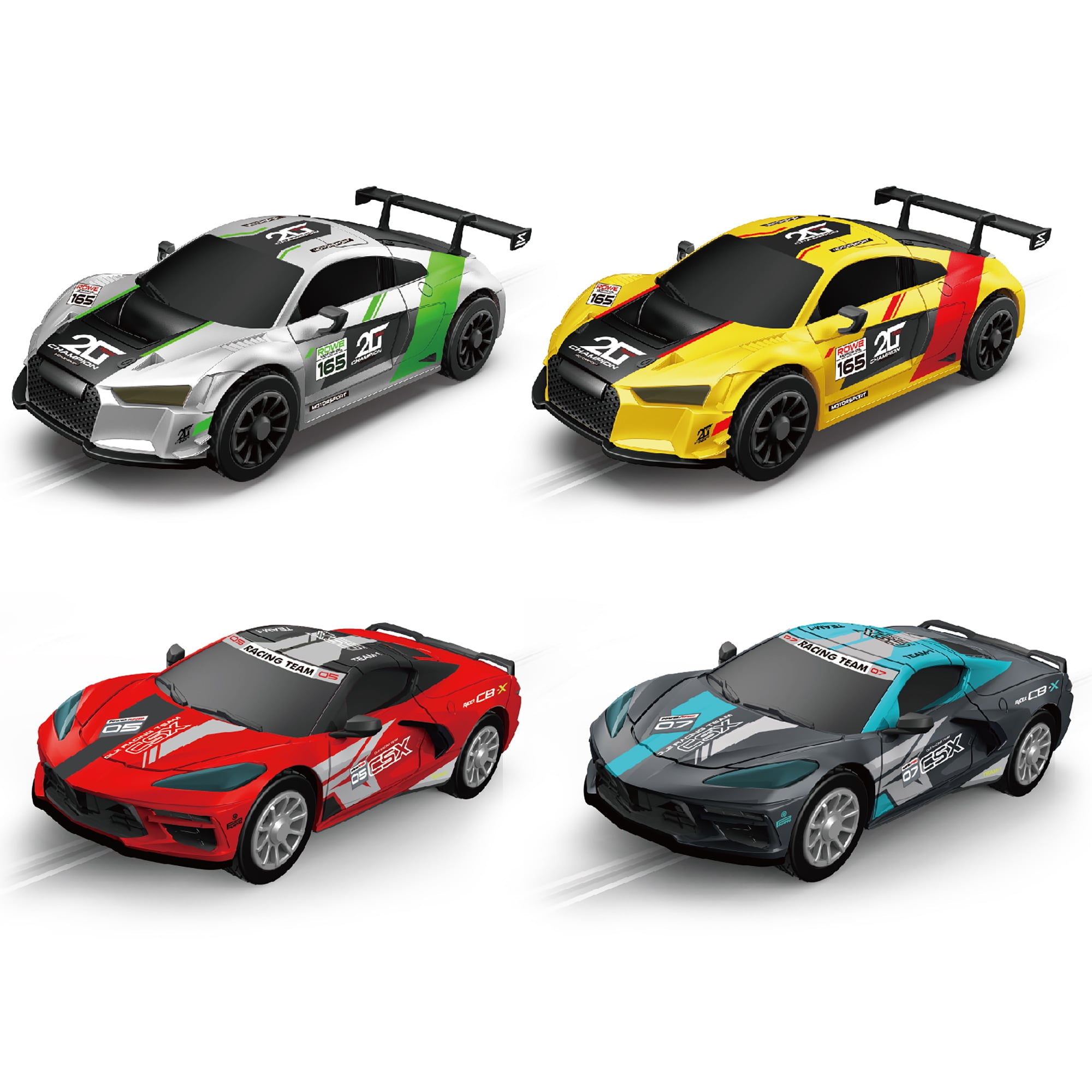 RaceXCale: Master Racer - 1:43 Scale G5 & G6 Slot Car Track, Electric Power Toy Set, 8'3" x 4'6", 4 Magnetic Cars w/ Head Lights, 2 Speed Controllers